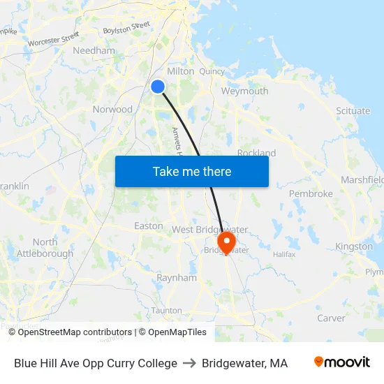 Blue Hill Ave Opp Curry College to Bridgewater, MA map