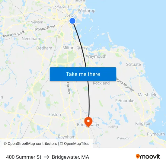 400 Summer St to Bridgewater, MA map
