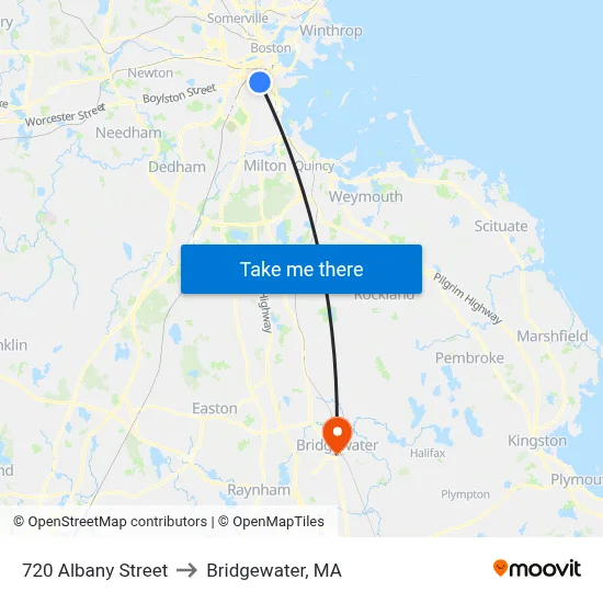 720 Albany Street to Bridgewater, MA map