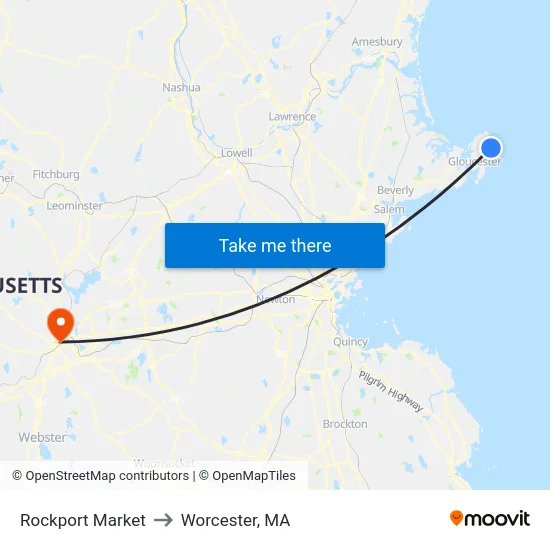 Rockport Market to Worcester, MA map