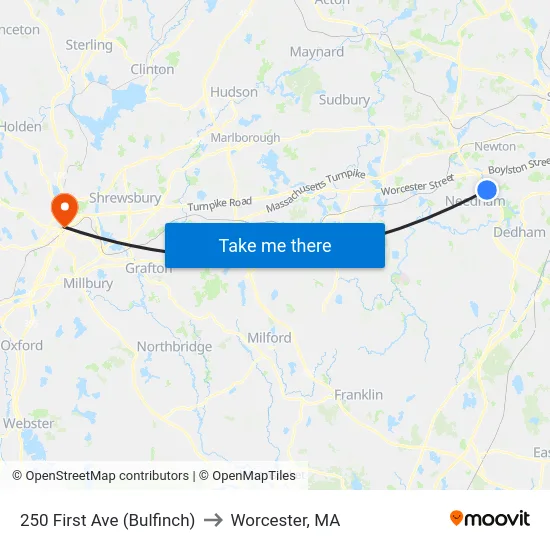 250 First Ave  (Bulfinch) to Worcester, MA map