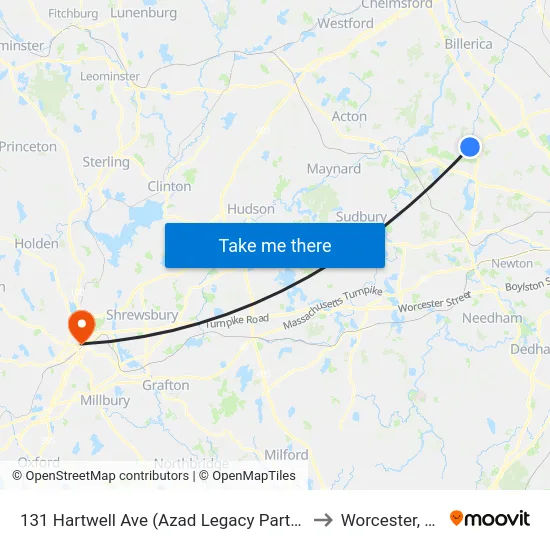 131 Hartwell Ave  (Azad Legacy Partners) to Worcester, MA map