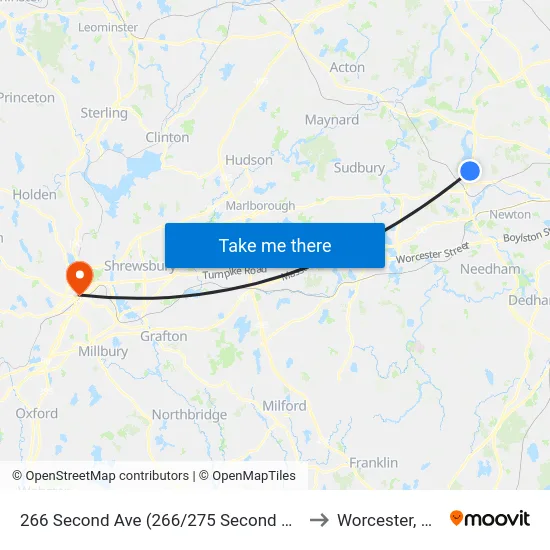 266 Second Ave (266/275 Second Ave) to Worcester, MA map