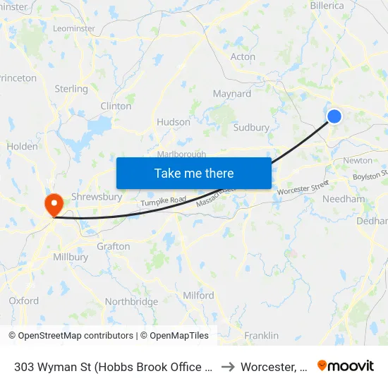 303 Wyman St  (Hobbs Brook Office Park) to Worcester, MA map