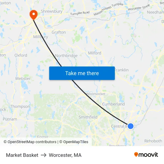 Market Basket to Worcester, MA map