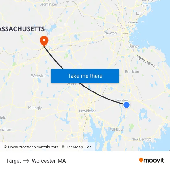 Target to Worcester, MA map