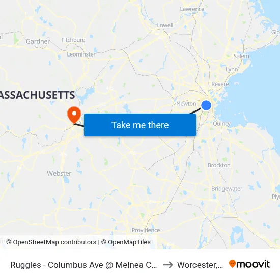 Ruggles - Columbus Ave @ Melnea Cass Blvd to Worcester, MA map