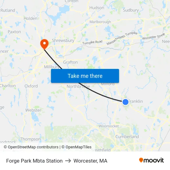 Forge Park Mbta Station to Worcester, MA map