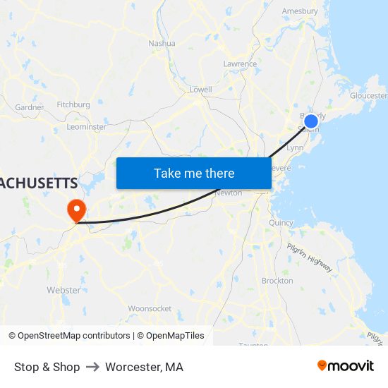 Stop & Shop to Worcester, MA map