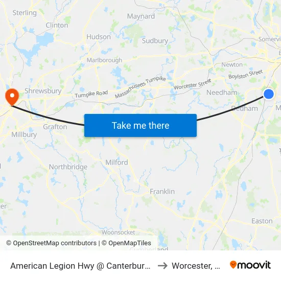 American Legion Hwy @ Canterbury St to Worcester, MA map