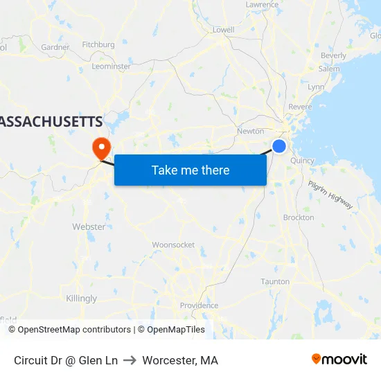 Circuit Dr @ Glen Ln to Worcester, MA map