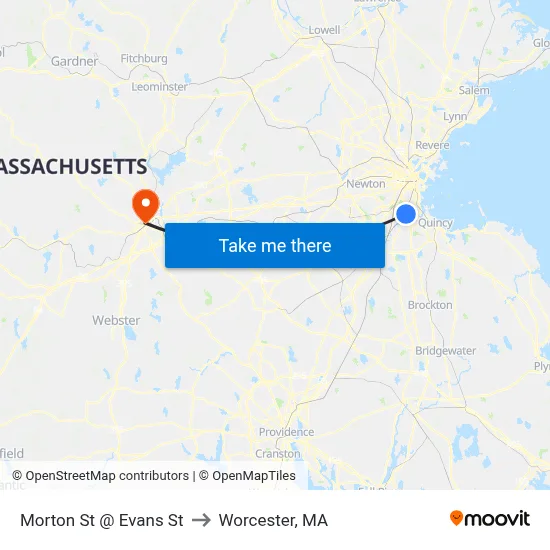 Morton St @ Evans St to Worcester, MA map