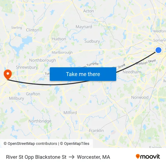 River St Opp Blackstone St to Worcester, MA map