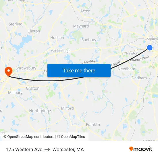 125 Western Ave to Worcester, MA map