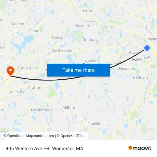 495 Western Ave to Worcester, MA map