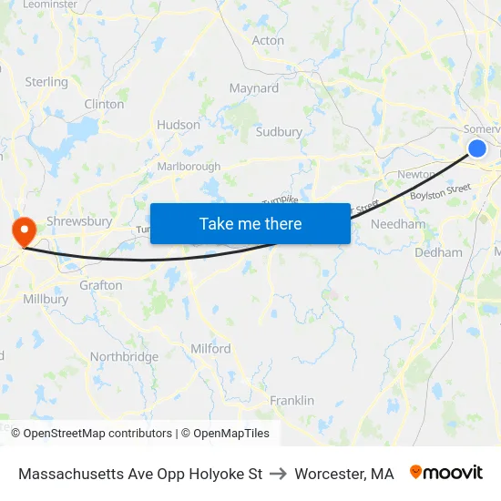 Massachusetts Ave Opp Holyoke St to Worcester, MA map