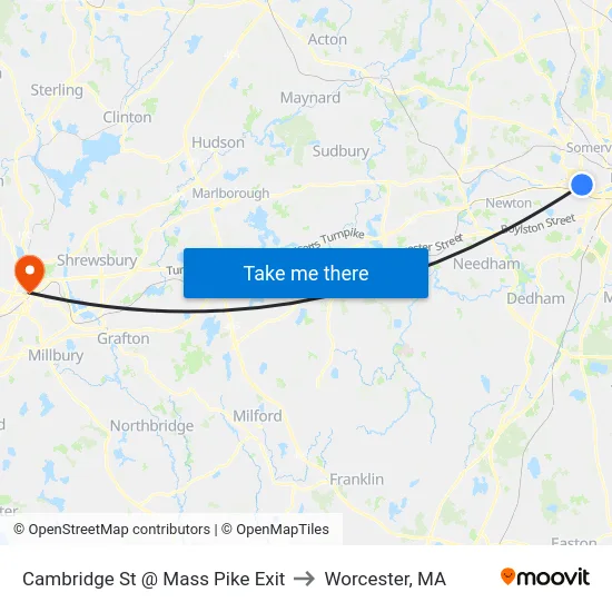 Cambridge St @ Mass Pike Exit to Worcester, MA map