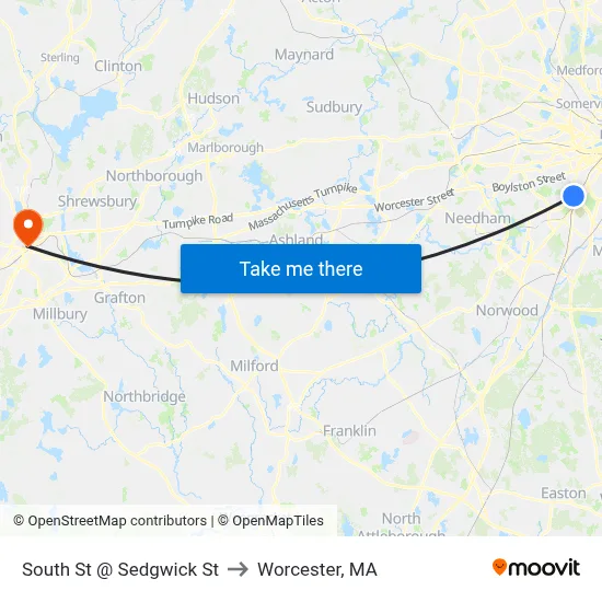 South St @ Sedgwick St to Worcester, MA map