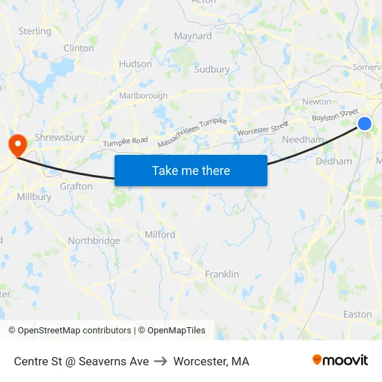 Centre St @ Seaverns Ave to Worcester, MA map