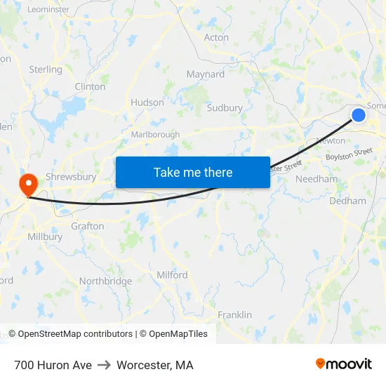 700 Huron Ave to Worcester, MA map