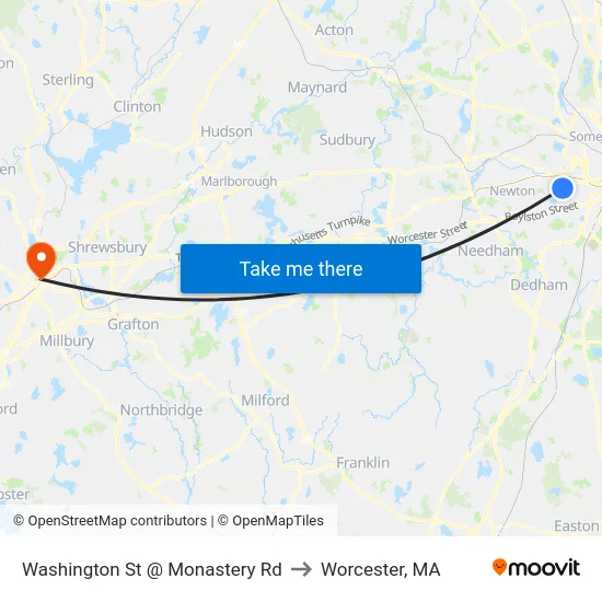 Washington St @ Monastery Rd to Worcester, MA map
