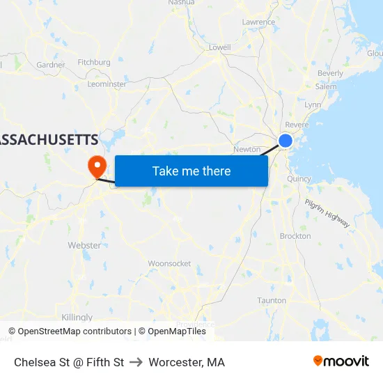 Chelsea St @ Fifth St to Worcester, MA map