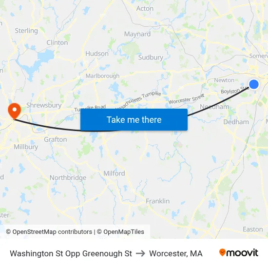 Washington St Opp Greenough St to Worcester, MA map