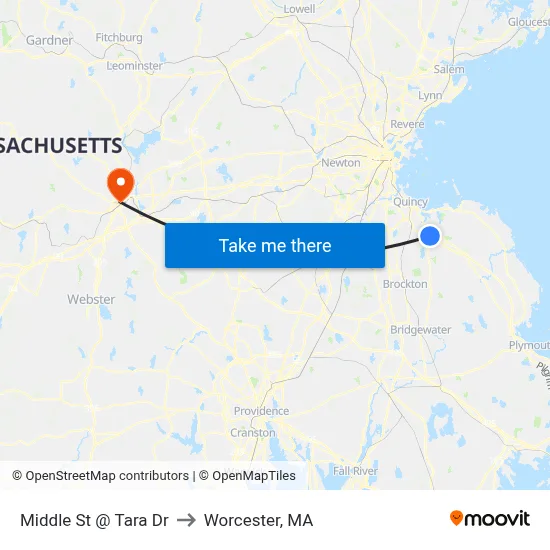 Middle St @ Tara Dr to Worcester, MA map