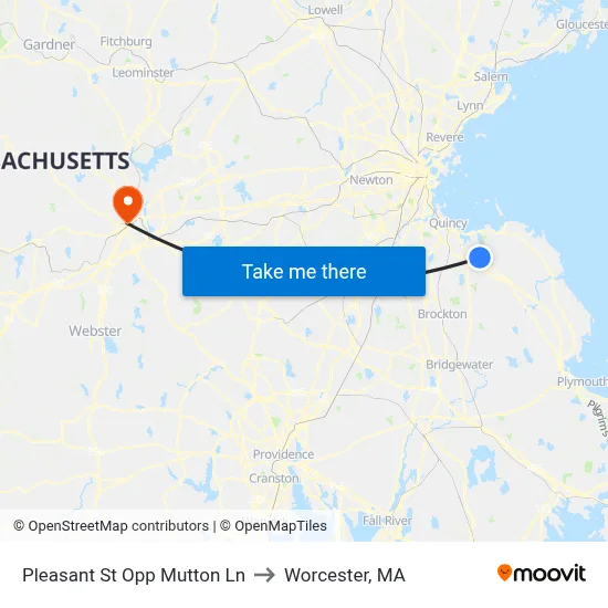 Pleasant St Opp Mutton Ln to Worcester, MA map