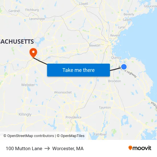 100 Mutton Lane to Worcester, MA map