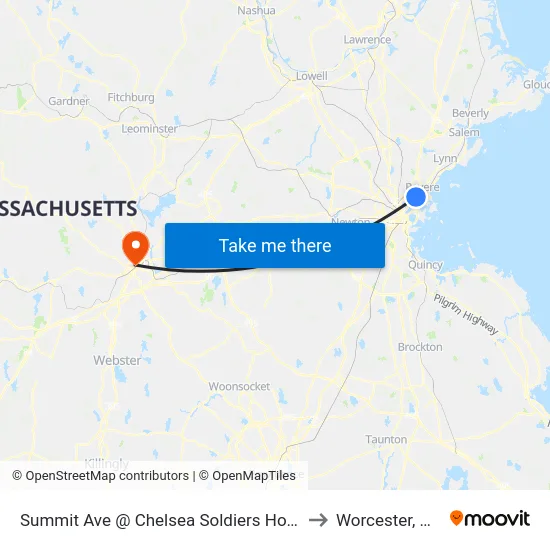 Summit Ave @ Chelsea Soldiers Home to Worcester, MA map