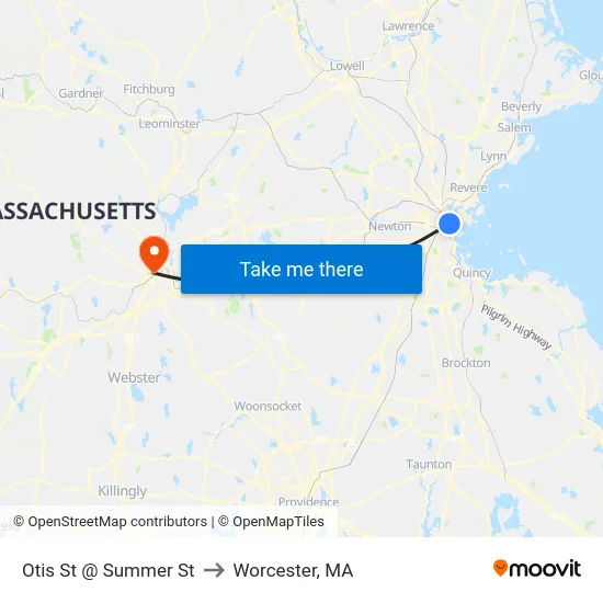 Otis St @ Summer St to Worcester, MA map