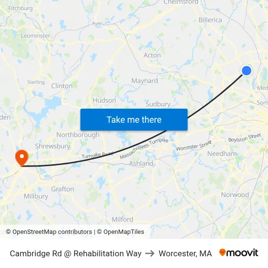 Cambridge Rd @ Rehabilitation Way to Worcester, MA map