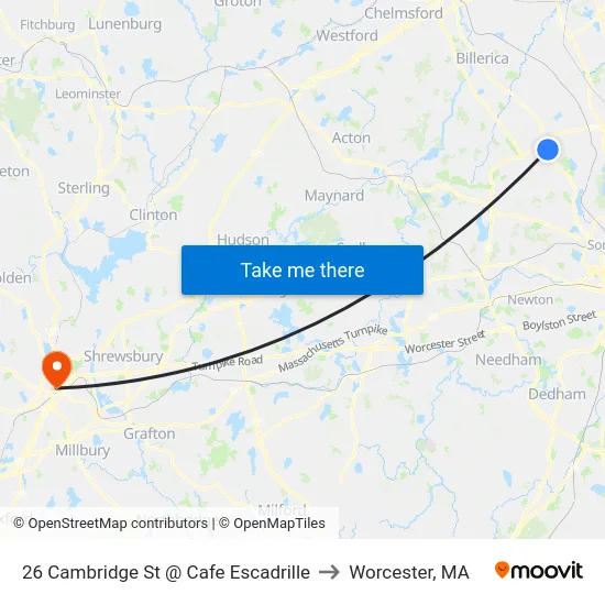 26 Cambridge St @ Cafe Escadrille to Worcester, MA map