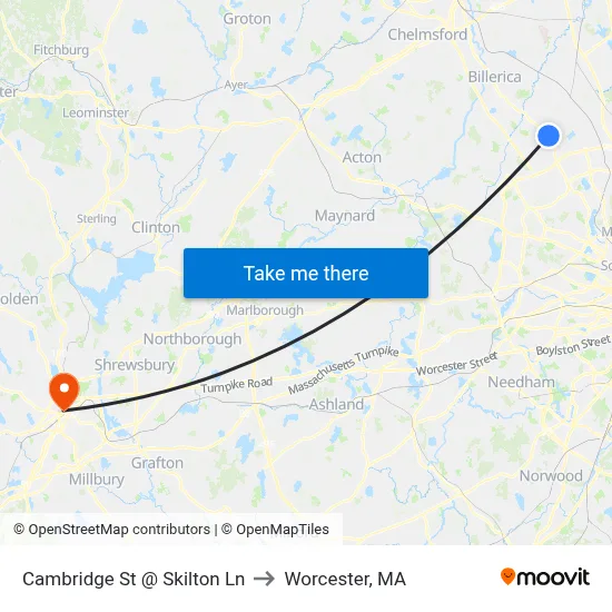 Cambridge St @ Skilton Ln to Worcester, MA map