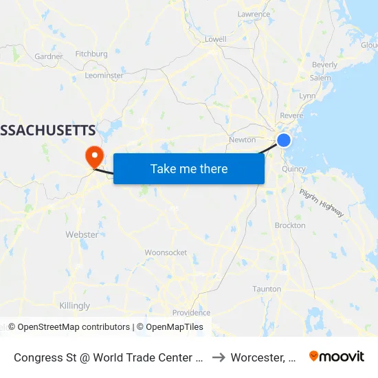 Congress St @ World Trade Center Sta to Worcester, MA map