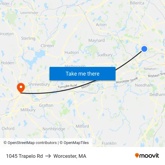 1045 Trapelo Rd to Worcester, MA map