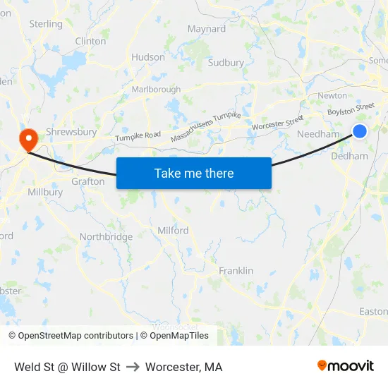 Weld St @ Willow St to Worcester, MA map