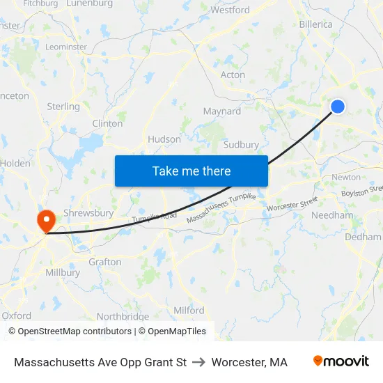 Massachusetts Ave Opp Grant St to Worcester, MA map
