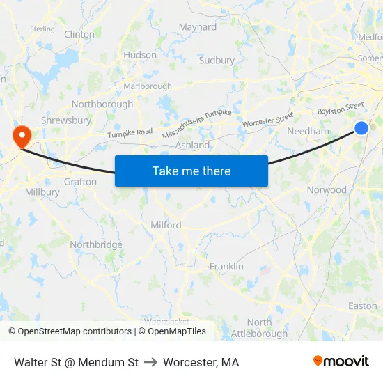 Walter St @ Mendum St to Worcester, MA map