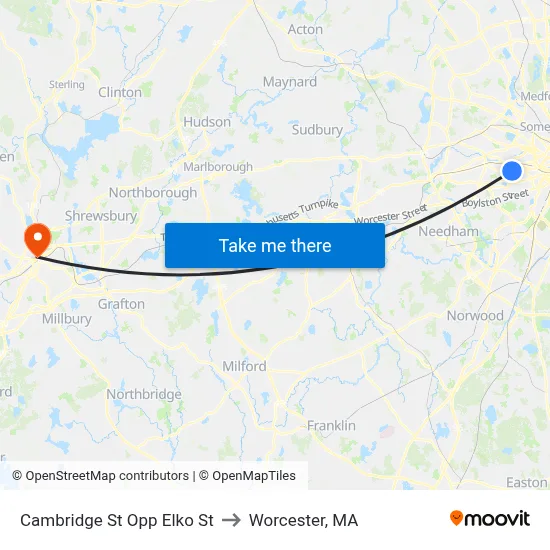 Cambridge St Opp Elko St to Worcester, MA map