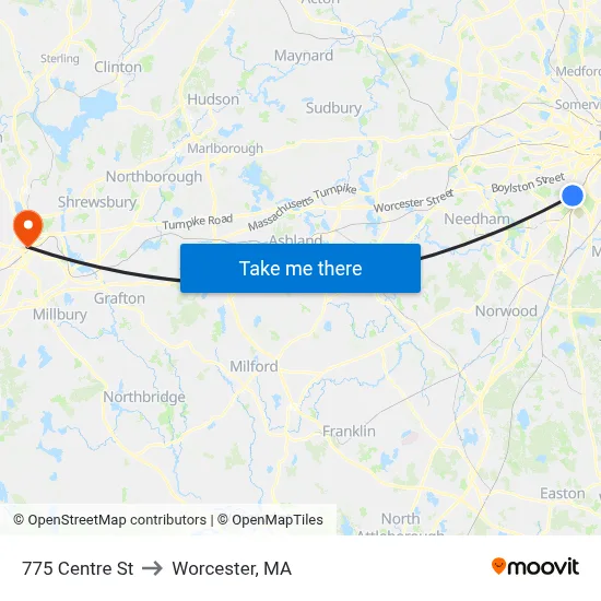 775 Centre St to Worcester, MA map