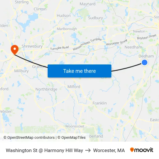 Washington St @ Harmony Hill Way to Worcester, MA map