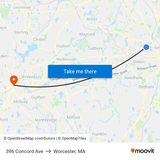 396 Concord Ave to Worcester, MA map