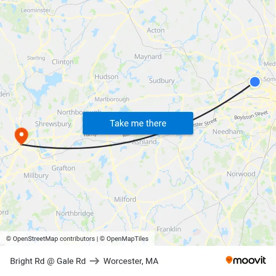Bright Rd @ Gale Rd to Worcester, MA map