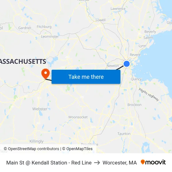 Main St @ Kendall Station - Red Line to Worcester, MA map
