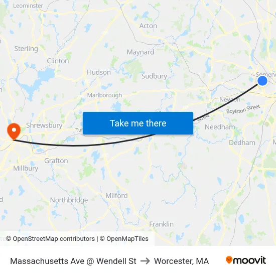 Massachusetts Ave @ Wendell St to Worcester, MA map