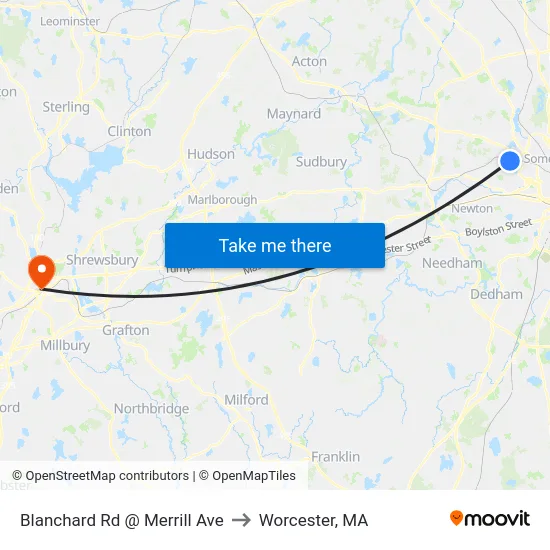Blanchard Rd @ Merrill Ave to Worcester, MA map