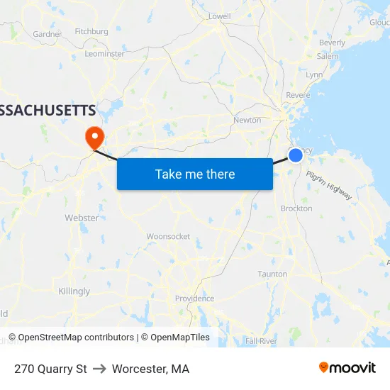 270 Quarry St to Worcester, MA map