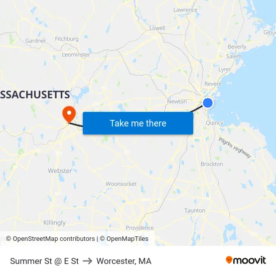 Summer St @ E St to Worcester, MA map